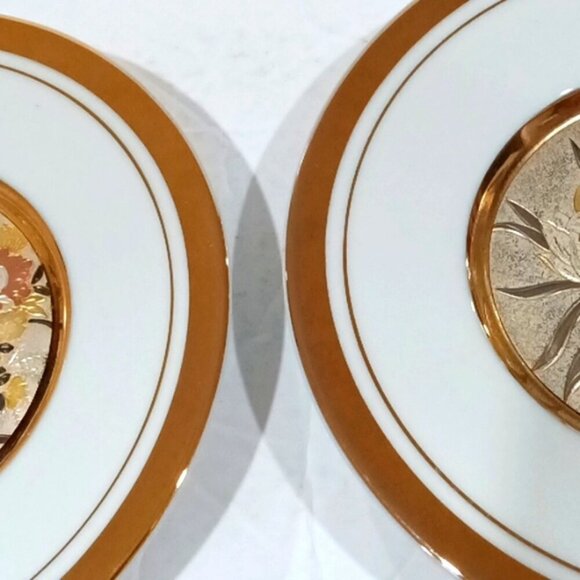 Vintage Japanese Art of Chokin Collectible Plates with 24K Gold Lot of 2 - Picture 7 of 9